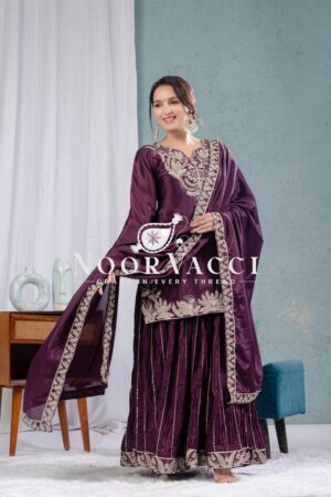 Buy Pure Heavy Chinnon Silk Sharara Suit Set with Dupatta