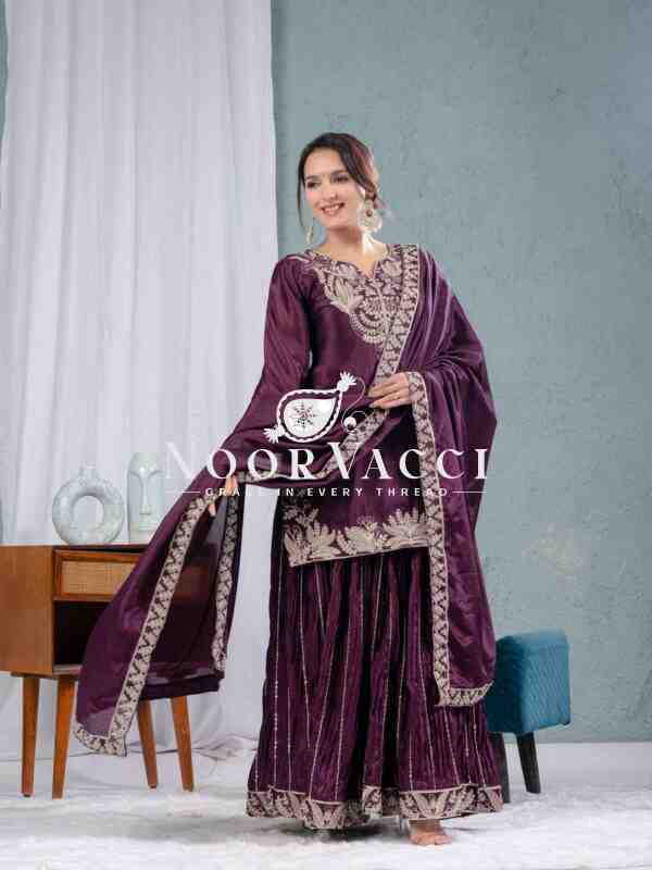 Pure Heavy Chinnon Silk Sharara Suit Set with Dupatta
