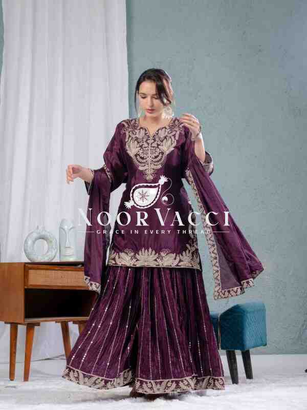 Pure Heavy Chinnon Silk Sharara Suit Set with Dupatta - Image 5