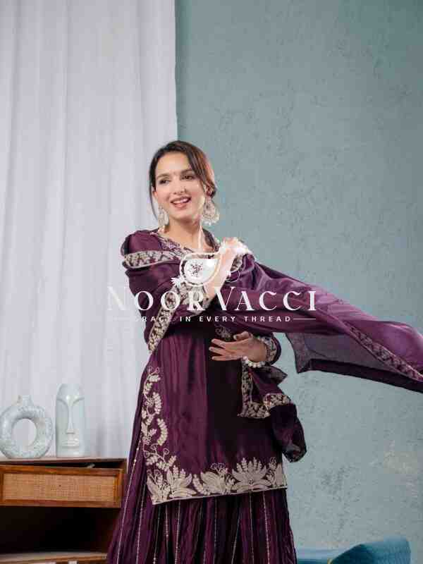 Pure Heavy Chinnon Silk Sharara Suit Set with Dupatta - Image 3