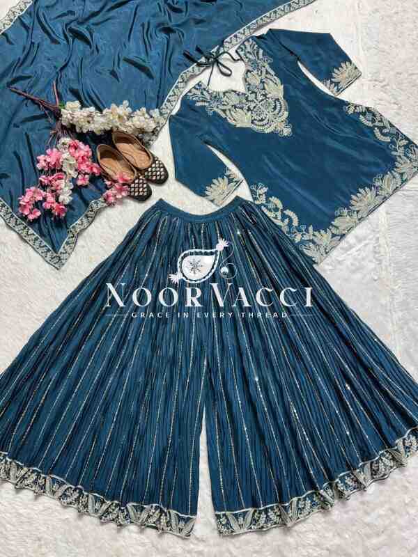 Pure Heavy Chinnon Silk Sharara Suit Set with Dupatta - Image 5