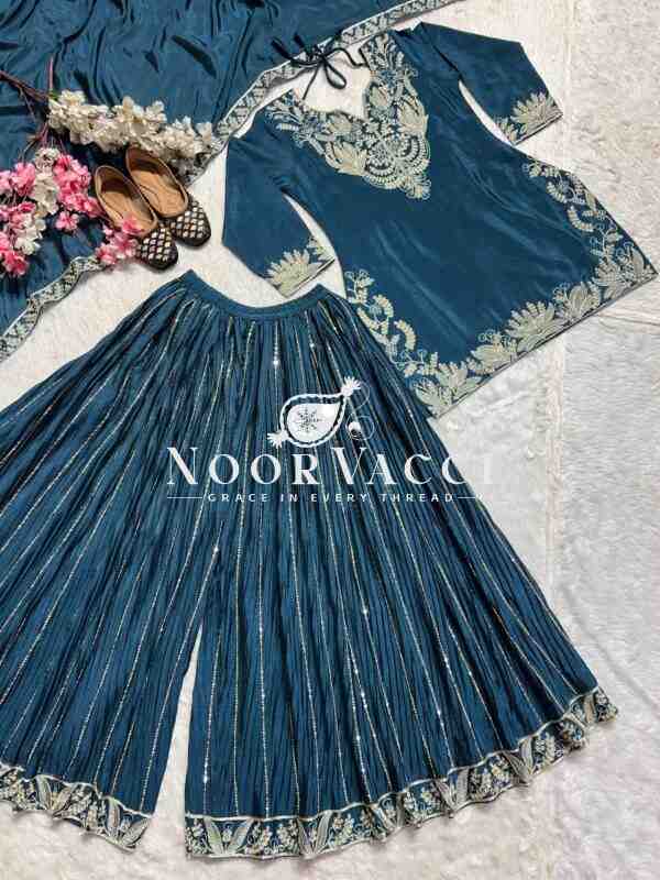 Pure Heavy Chinnon Silk Sharara Suit Set with Dupatta - Image 7