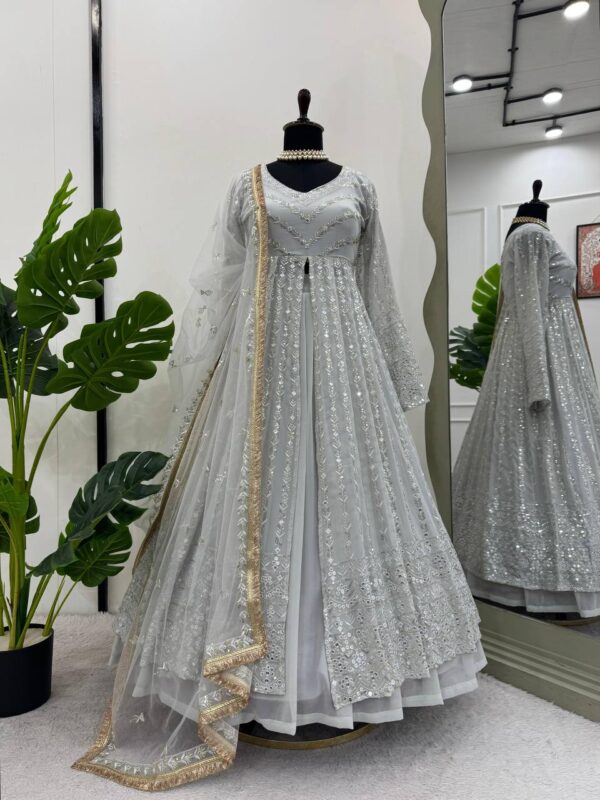 Shop Elegant Faux Georgette Top Lehenga Set with Soft Net Dupatta - Image 2