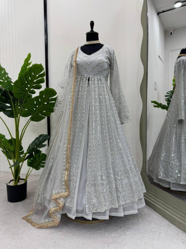 Shop Elegant Faux Georgette Top Lehenga Set with Soft Net Dupatta - Image 3