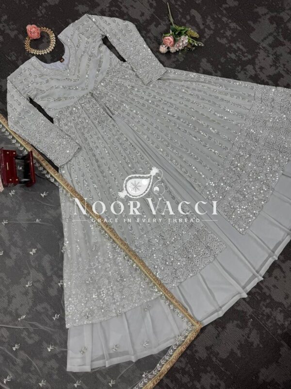 Shop Elegant Faux Georgette Top Lehenga Set with Soft Net Dupatta - Image 4