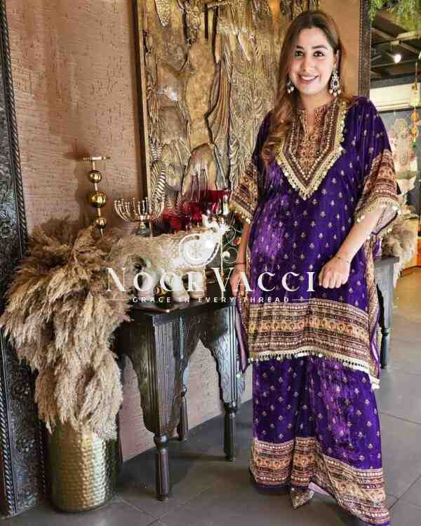 Viscose Velvet Kaftan with Digital Print and Matching Plazo Set