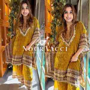Viscose Velvet Kaftan with Digital Print and Matching Plazo Set