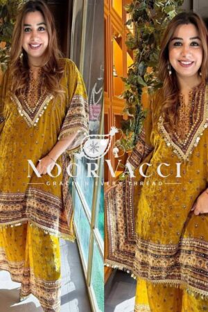 Buy Viscose Velvet Kaftan with Digital Print and Matching Plazo Set