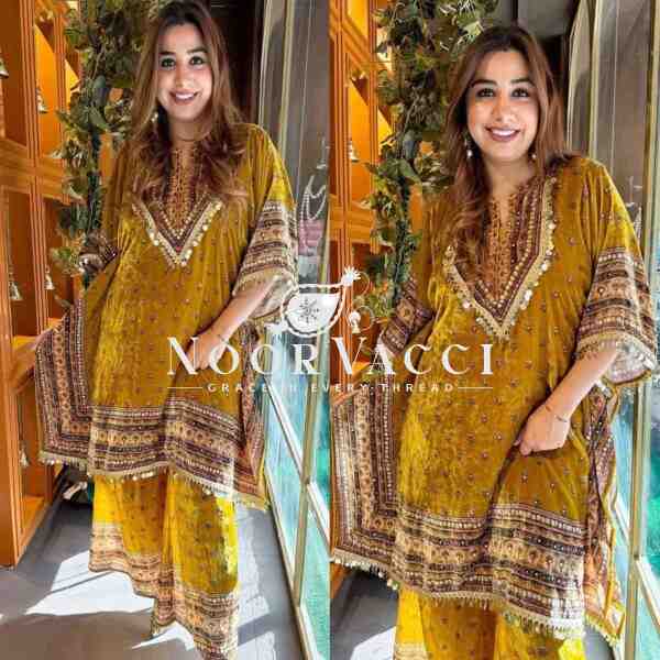 Viscose Velvet Kaftan with Digital Print and Matching Plazo Set
