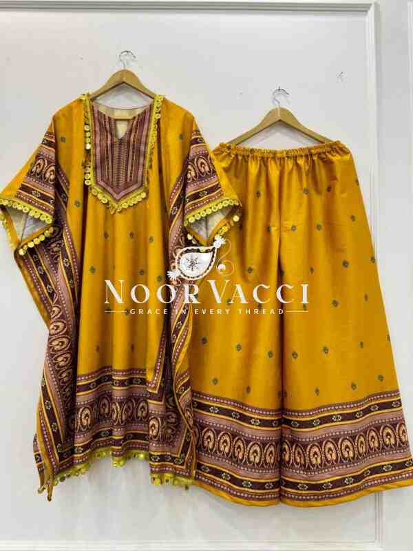 Viscose Velvet Kaftan with Digital Print and Matching Plazo Set - Image 7