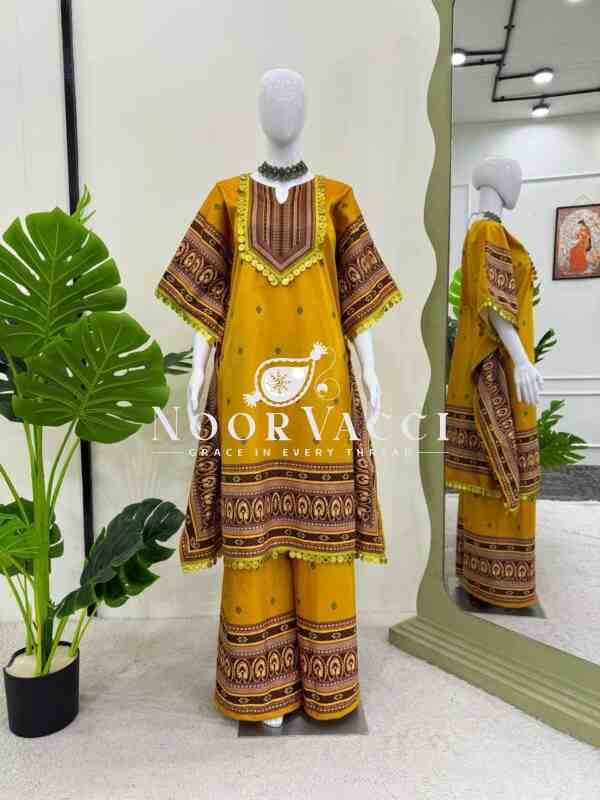 Viscose Velvet Kaftan with Digital Print and Matching Plazo Set - Image 2