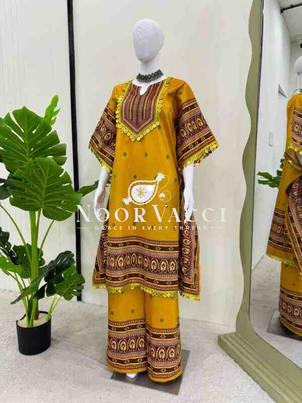 Viscose Velvet Kaftan with Digital Print and Matching Plazo Set - Image 3