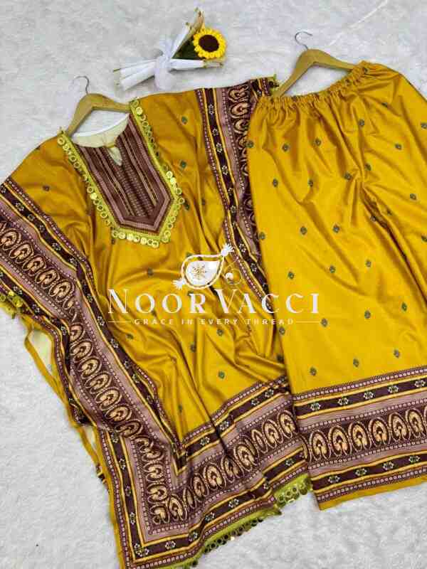 Viscose Velvet Kaftan with Digital Print and Matching Plazo Set - Image 4