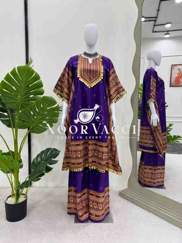 Viscose Velvet Kaftan with Digital Print and Matching Plazo Set - Image 3