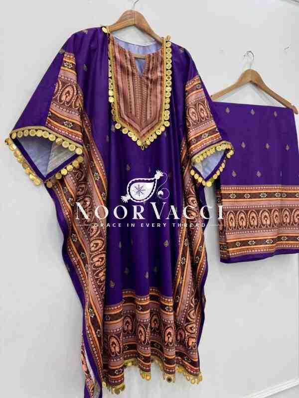 Viscose Velvet Kaftan with Digital Print and Matching Plazo Set - Image 5