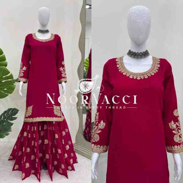 Crunchy Silk Sharara Set with Coding Dori and Sequence Work - Image 2