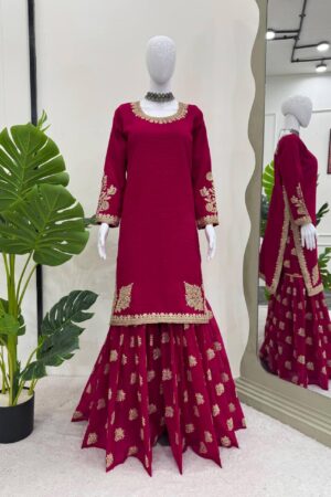 Shop Crunchy Silk Sharara Set with Coding Dori and Sequence Work