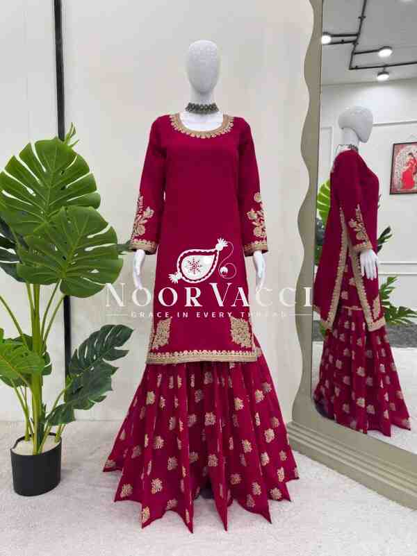 Crunchy Silk Sharara Set with Coding Dori and Sequence Work
