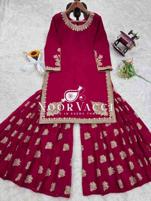 Crunchy Silk Sharara Set with Coding Dori and Sequence Work - Image 5