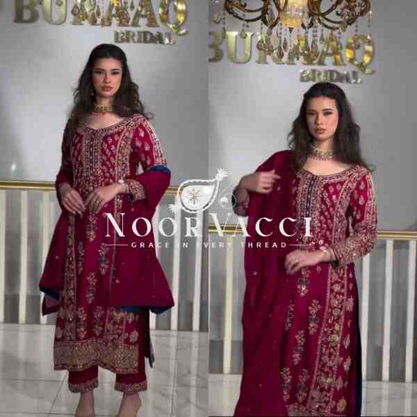 Stunning Pakistani Style Party Wear Suit in Heavy Chinnon Silk with Embroidered Pant & Dupatta - Image 8