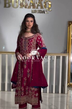 Buy Stunning Pakistani Style Party Wear Suit in Heavy Chinnon Silk with Embroidered Pant & Dupatta
