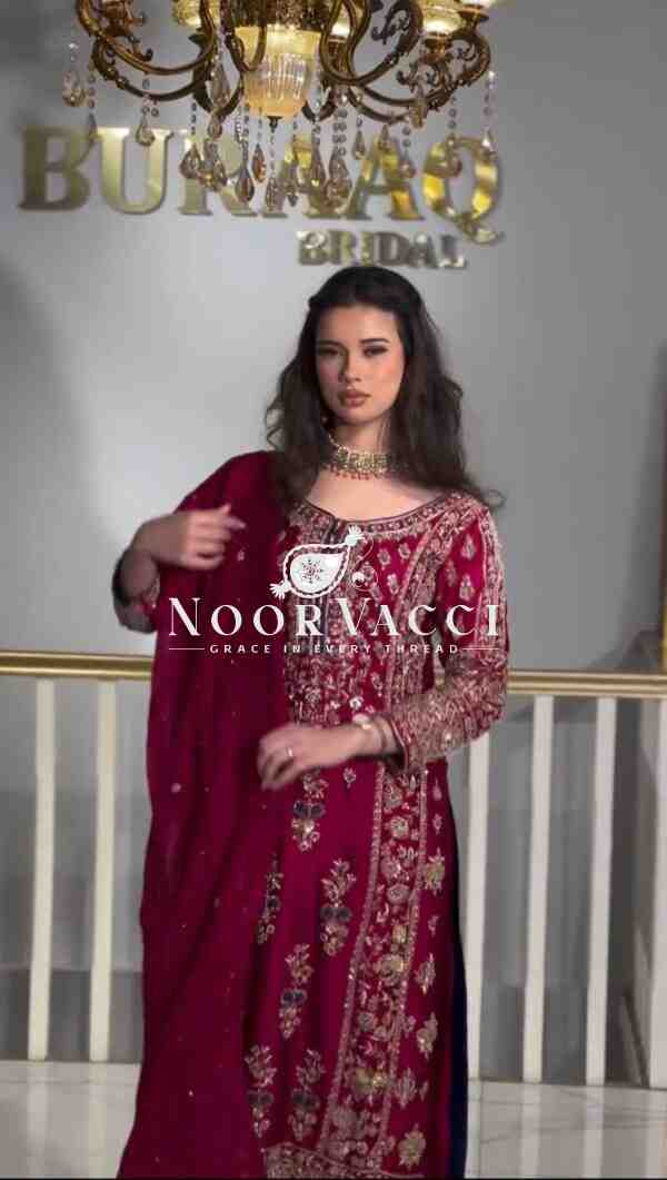 Stunning Pakistani Style Party Wear Suit in Heavy Chinnon Silk with Embroidered Pant & Dupatta - Image 3