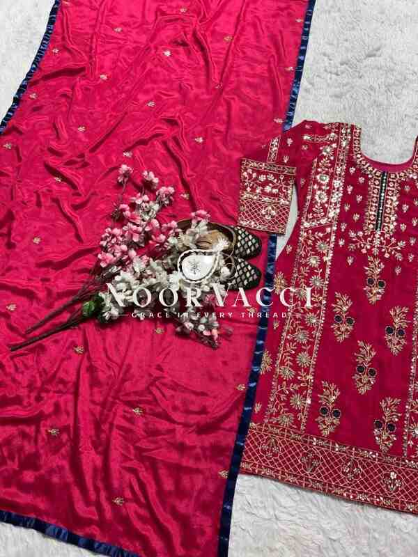 Stunning Pakistani Style Party Wear Suit in Heavy Chinnon Silk with Embroidered Pant & Dupatta - Image 7