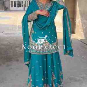Chinon Silk Embroidered Sharara Set with Dupatta – Party Wear Look