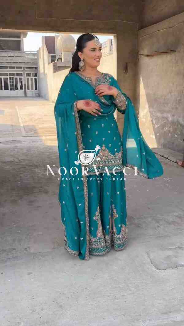 Chinon Silk Embroidered Sharara Set with Dupatta – Party Wear Look - Image 2