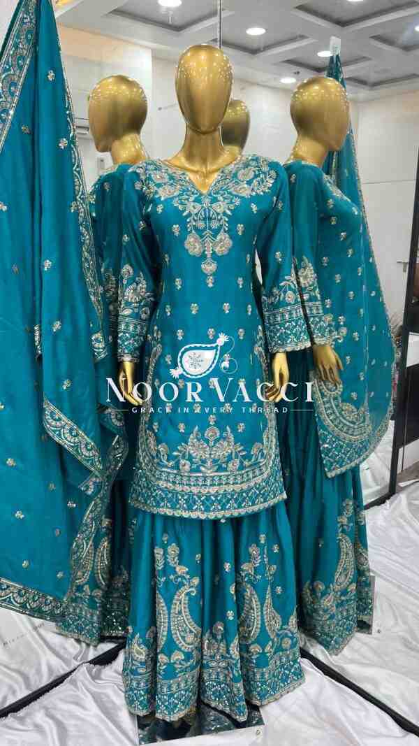 Chinon Silk Embroidered Sharara Set with Dupatta – Party Wear Look - Image 3