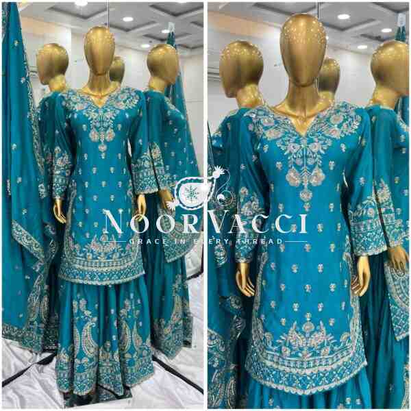 Chinon Silk Embroidered Sharara Set with Dupatta – Party Wear Look - Image 4
