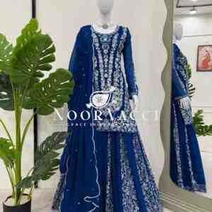 Foux Gorgette Embroidered Plazo Set with Dupatta
