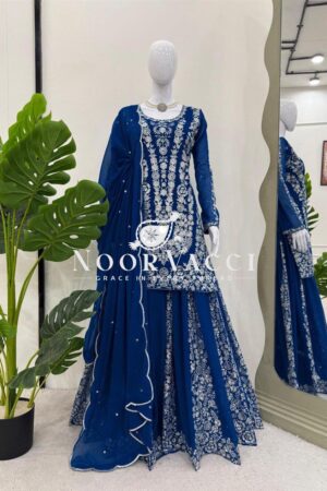 Shop Foux Gorgette Embroidered Plazo Set with Dupatta