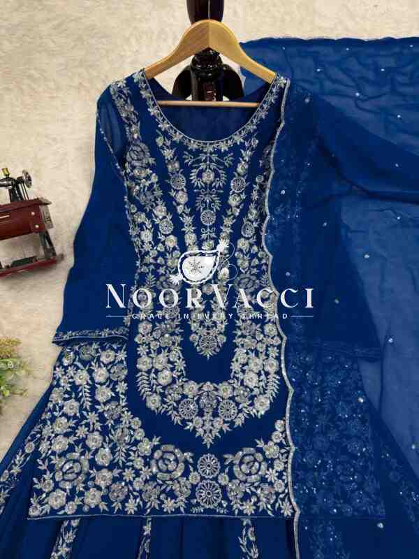Foux Gorgette Embroidered Plazo Set with Dupatta - Image 5