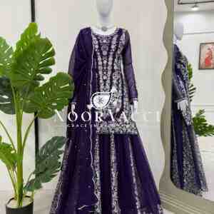 Foux Gorgette Embroidered Plazo Set with Dupatta