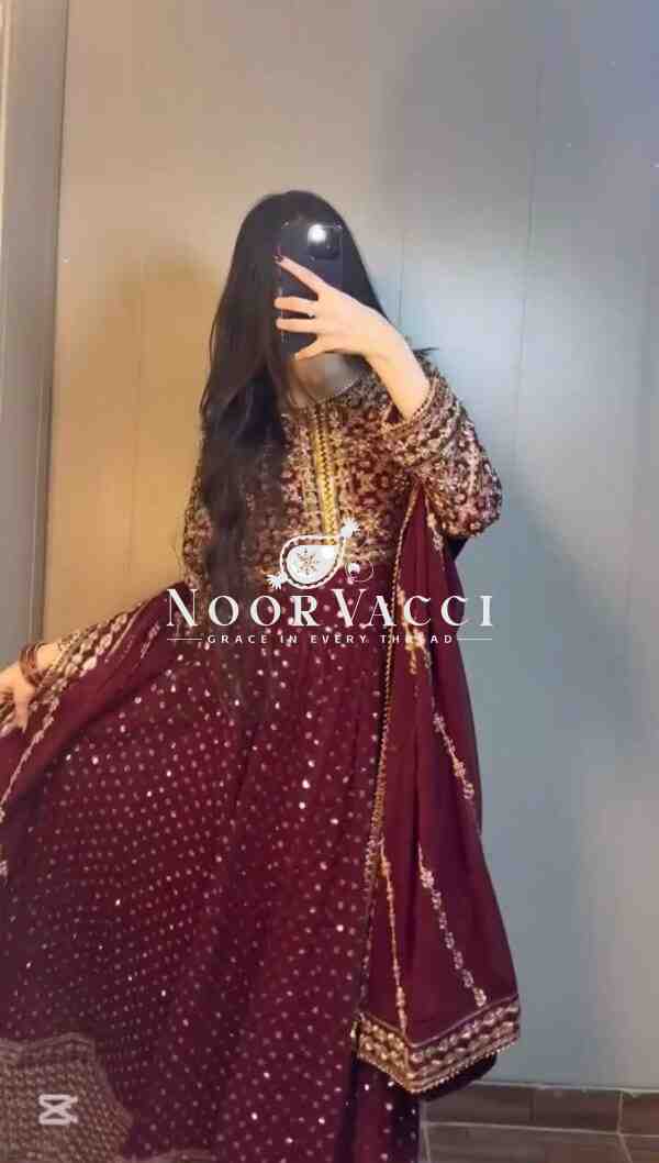 Foux Gorgette Embroidered Kurti with Dupatta Set - Image 2