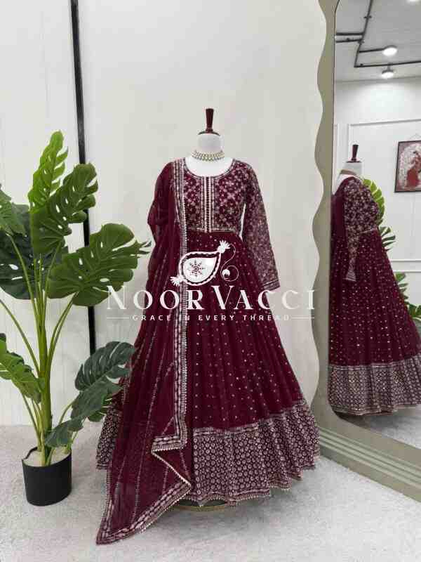 Foux Gorgette Embroidered Kurti with Dupatta Set - Image 8