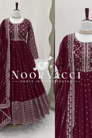 Buy Foux Gorgette Embroidered Kurti with Dupatta Set