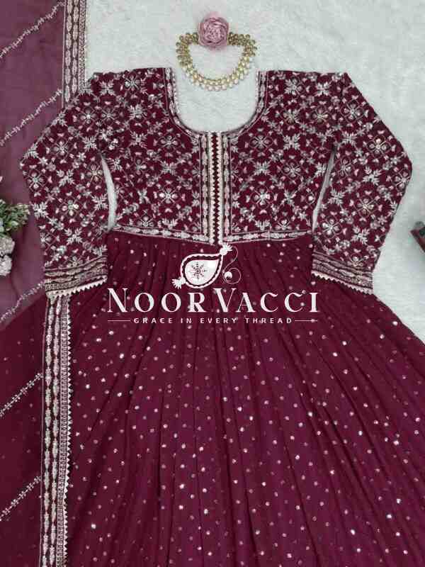 Foux Gorgette Embroidered Kurti with Dupatta Set - Image 5
