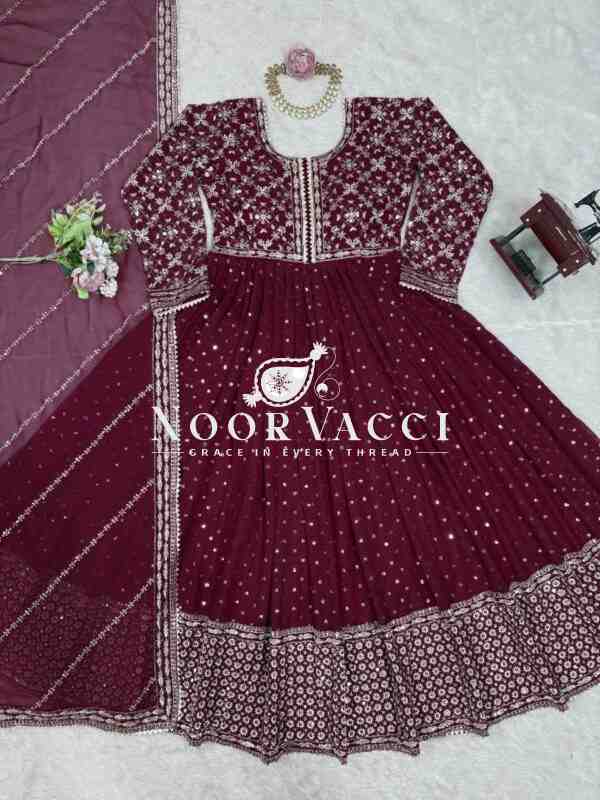 Foux Gorgette Embroidered Kurti with Dupatta Set - Image 6