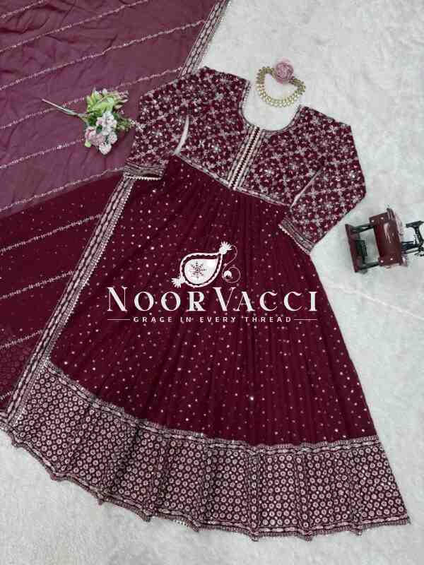 Foux Gorgette Embroidered Kurti with Dupatta Set - Image 9