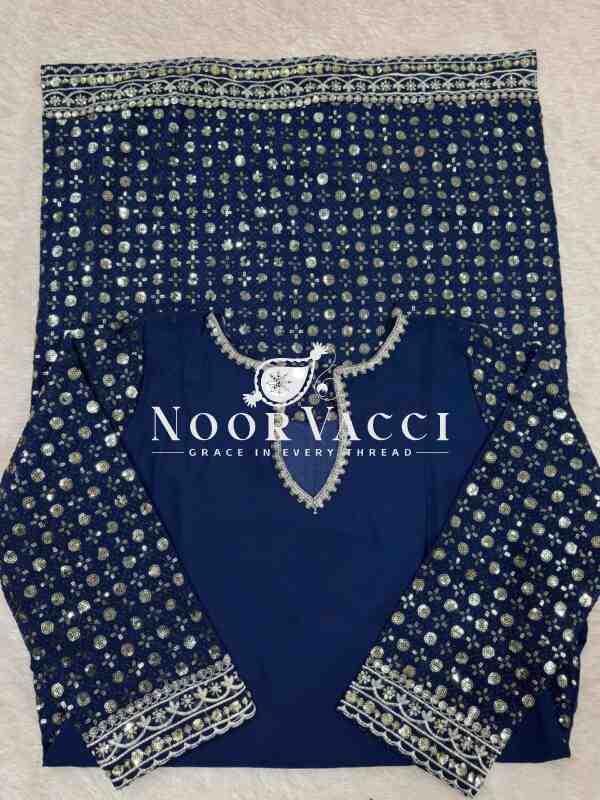 Foux Gorgette Embroidered Kurti with Pant and Butterfly Net Dupatta - Image 5
