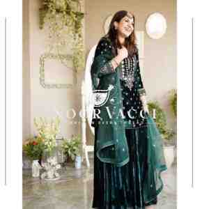 Viscos Velvet Embroidered Sharara Set with Dupatta