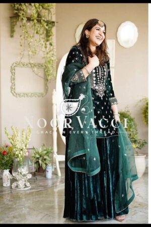 Buy Viscos Velvet Embroidered Sharara Set with Dupatta