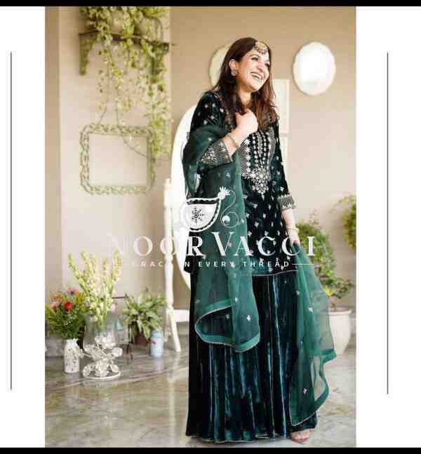 Viscos Velvet Embroidered Sharara Set with Dupatta