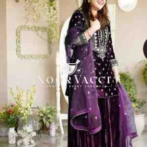Viscos Velvet Embroidered Sharara Set with Dupatta