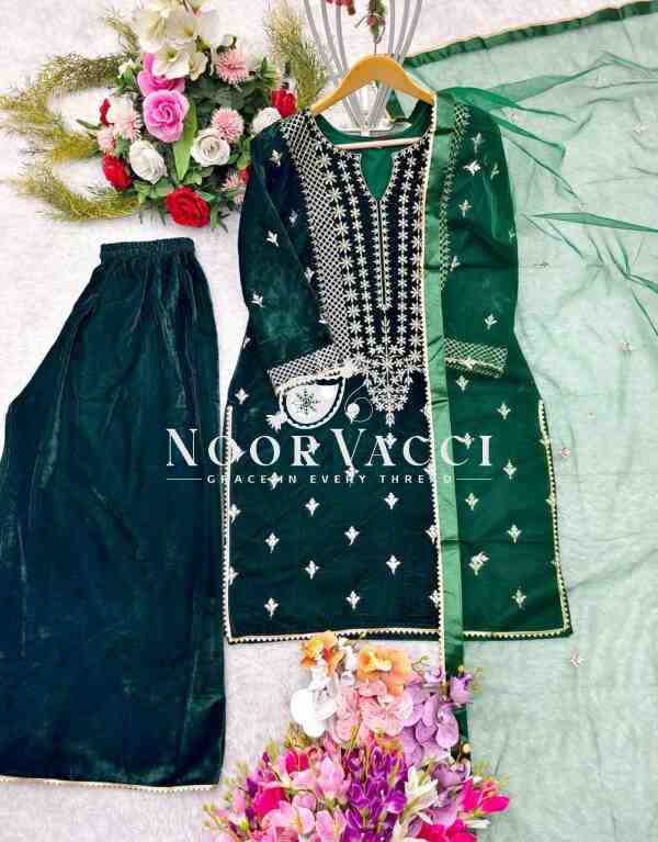 Viscos Velvet Embroidered Sharara Set with Dupatta - Image 2