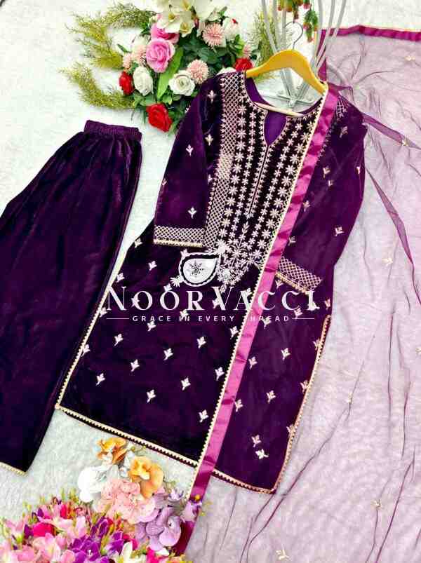 Viscos Velvet Embroidered Sharara Set with Dupatta - Image 4