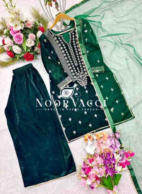Viscos Velvet Embroidered Sharara Set with Dupatta - Image 3