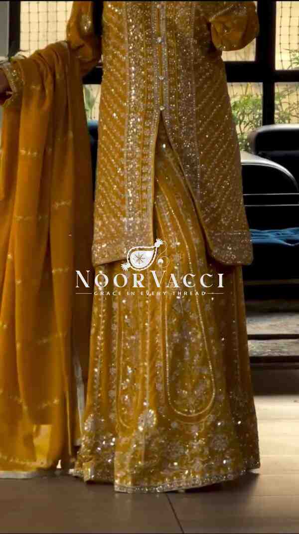 Elegant Faux Georgette Party Wear Sharara Set with Heavy Embroidery & Dupatta – Fully Stitched Glam Look - Image 4